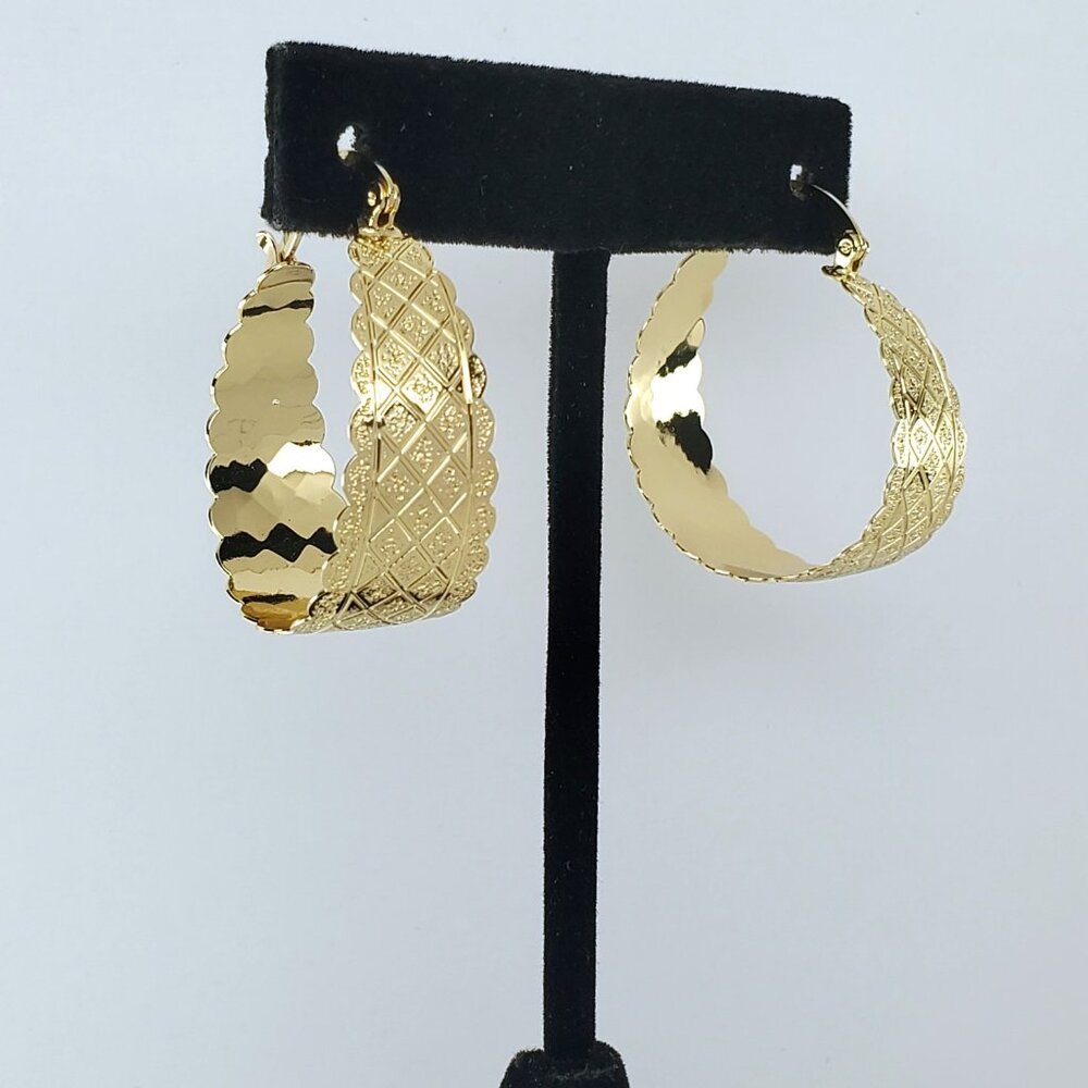 14K Gold Womens Etched Chunky Hoop Earrings Ladies 14 Karat Silver Hoops Jewelry - Picture 6 of 7